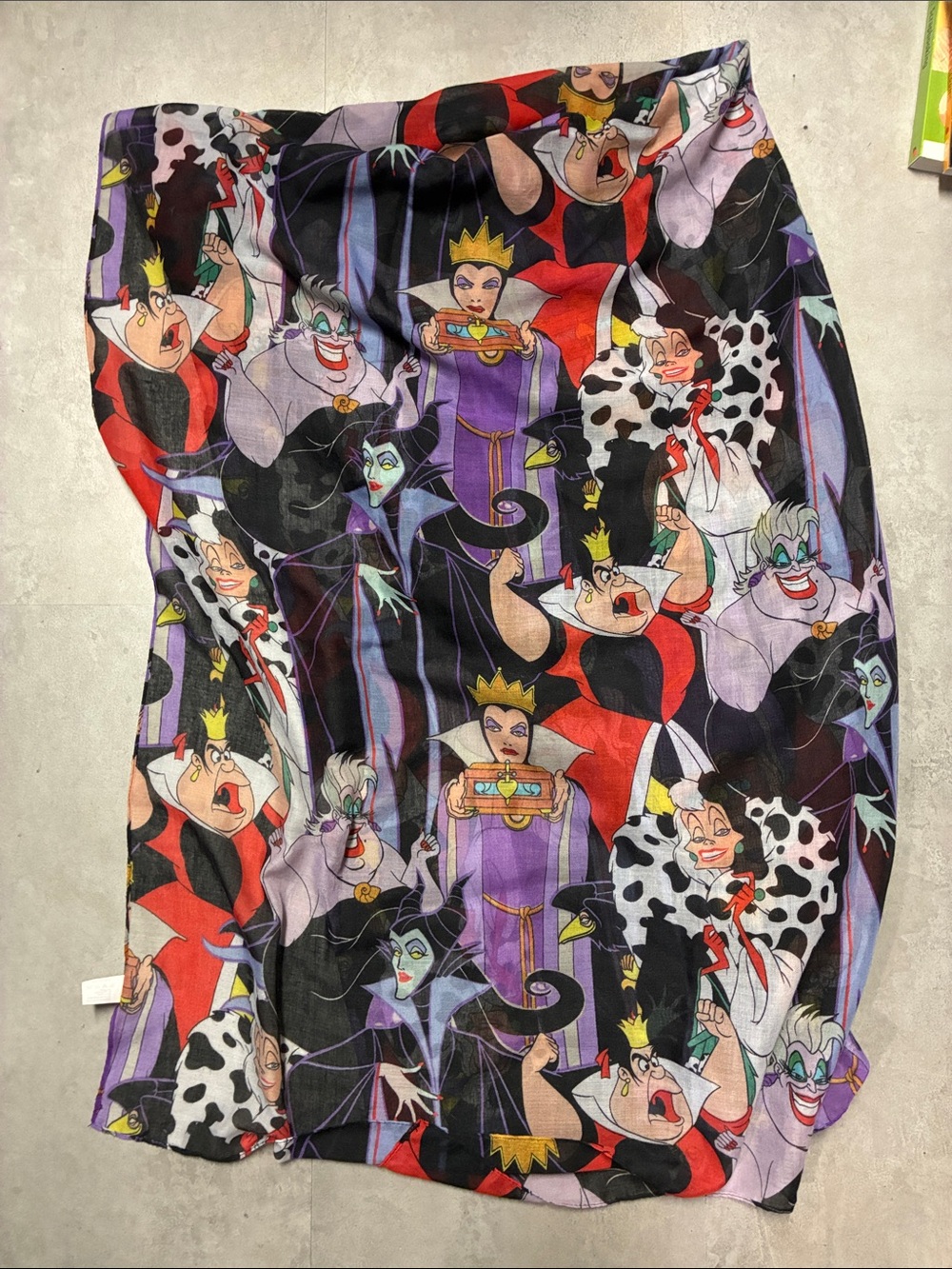 Disney Black Multi-Color Villains Cartoon Print Women's Scarf